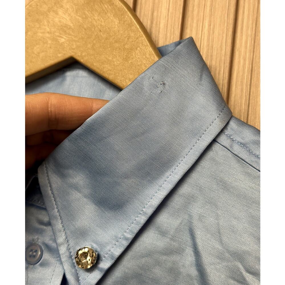 Sandro Paris Satiny Rhinestone Shirt in Sky Blue Size S - Picture 6 of 15